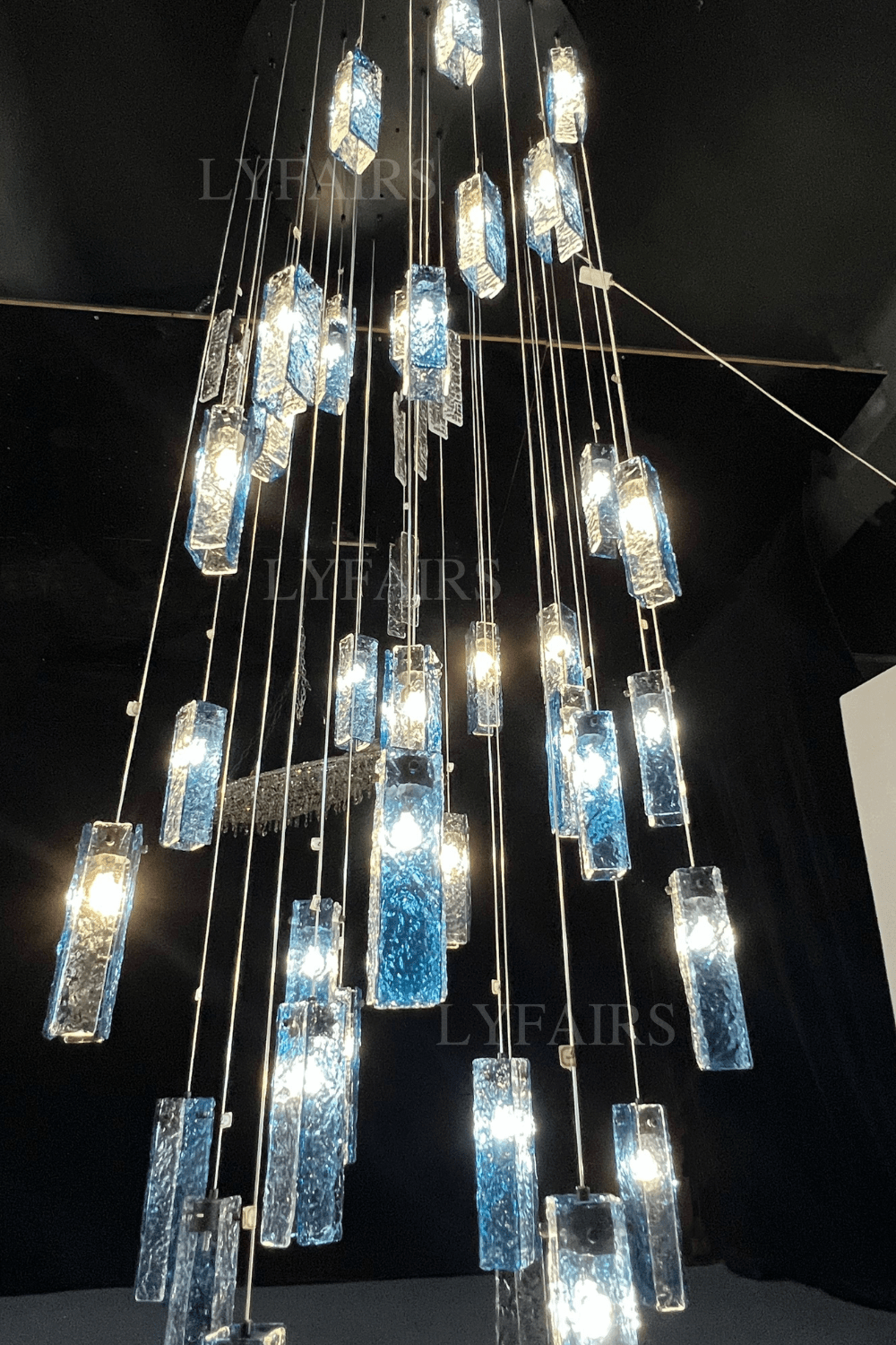 Art Design Colorful Rectangle Cluster Glass Tile Pendant Chandelier - 15 Lights / Round Base / W39"*H144"AmberWarm LightBlushlighting