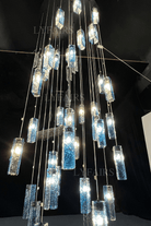 Art Design Colorful Rectangle Cluster Glass Tile Pendant Chandelier - 15 Lights / Round Base / W39"*H144"AmberWarm LightBlushlighting