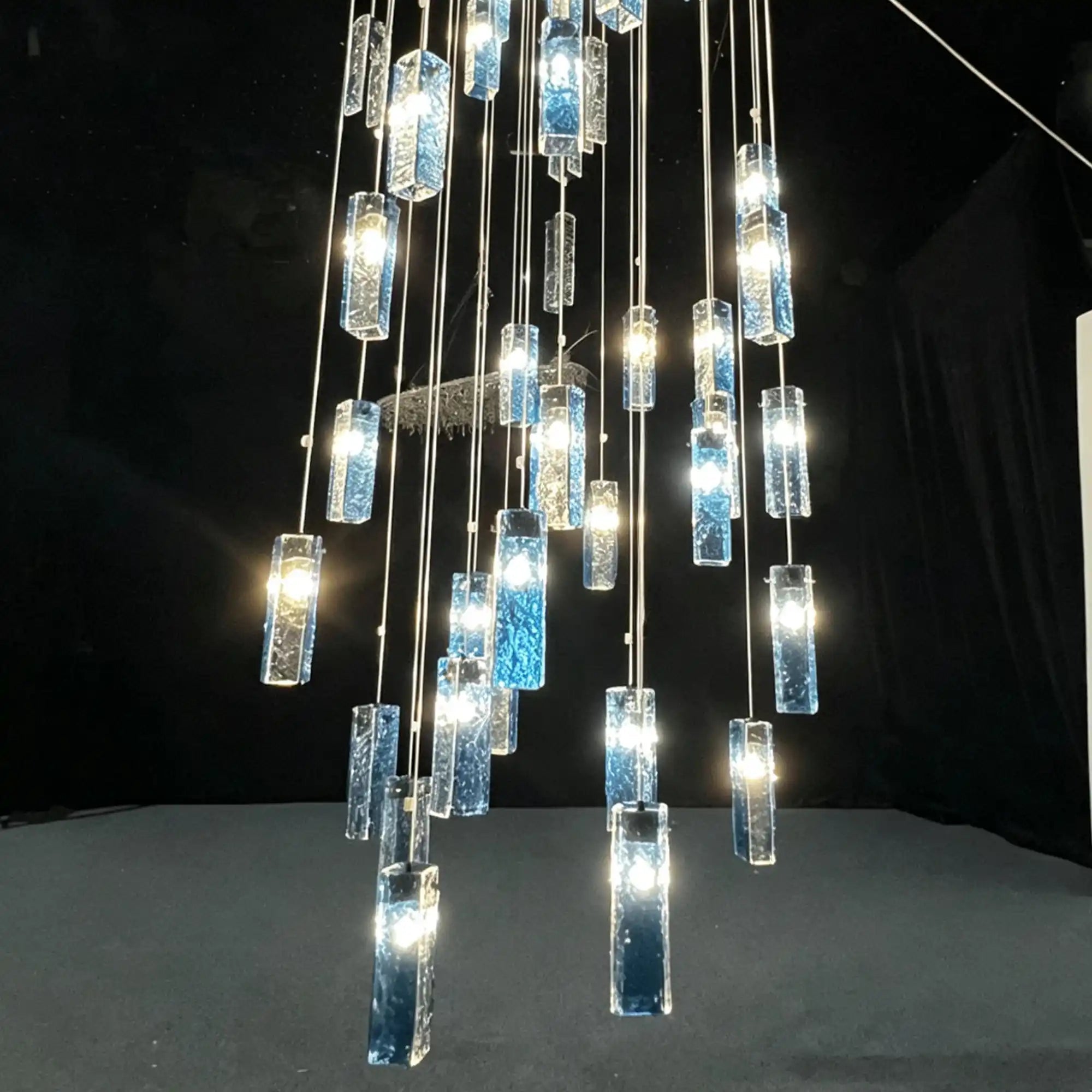 Art Design Colorful Rectangle Cluster Glass Tile Pendant Chandelier - 60 Lights / Round Base / W36"*H180"AmberWarm LightBlushlighting