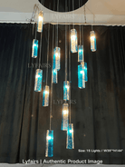 Art Design Colorful Rectangle Cluster Glass Tile Pendant Chandelier - 15 Lights / Round Base / W39"*H144"AmberWarm LightBlushlighting