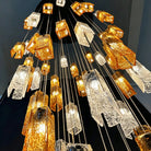 Art Design Colorful Rectangle Cluster Glass Tile Pendant Chandelier - 60 Lights / Round Base / W36"*H180"AmberWarm LightBlushlighting