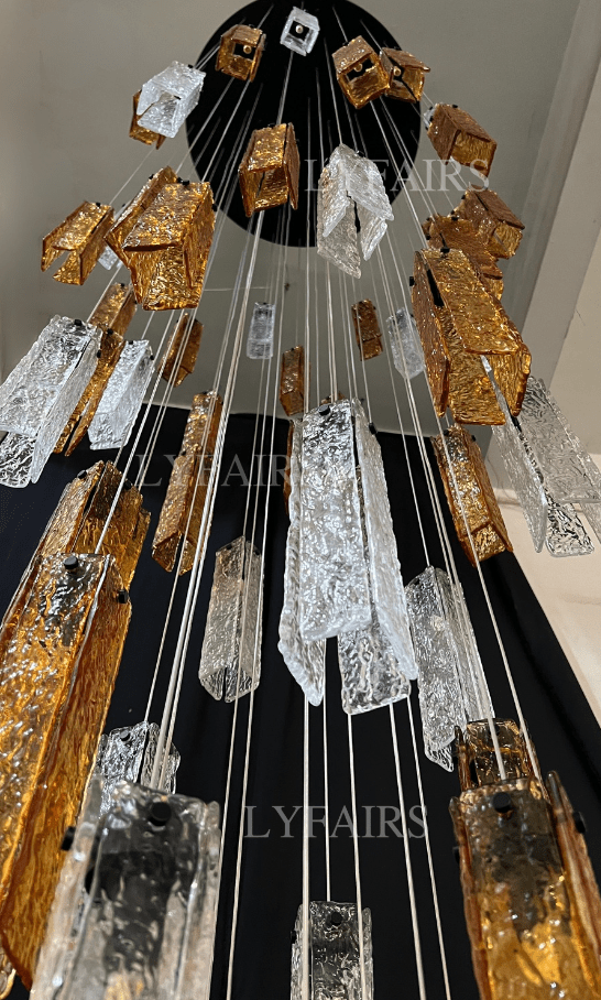 Art Design Colorful Rectangle Cluster Glass Tile Pendant Chandelier - 15 Lights / Round Base / W39"*H144"AmberWarm LightBlushlighting