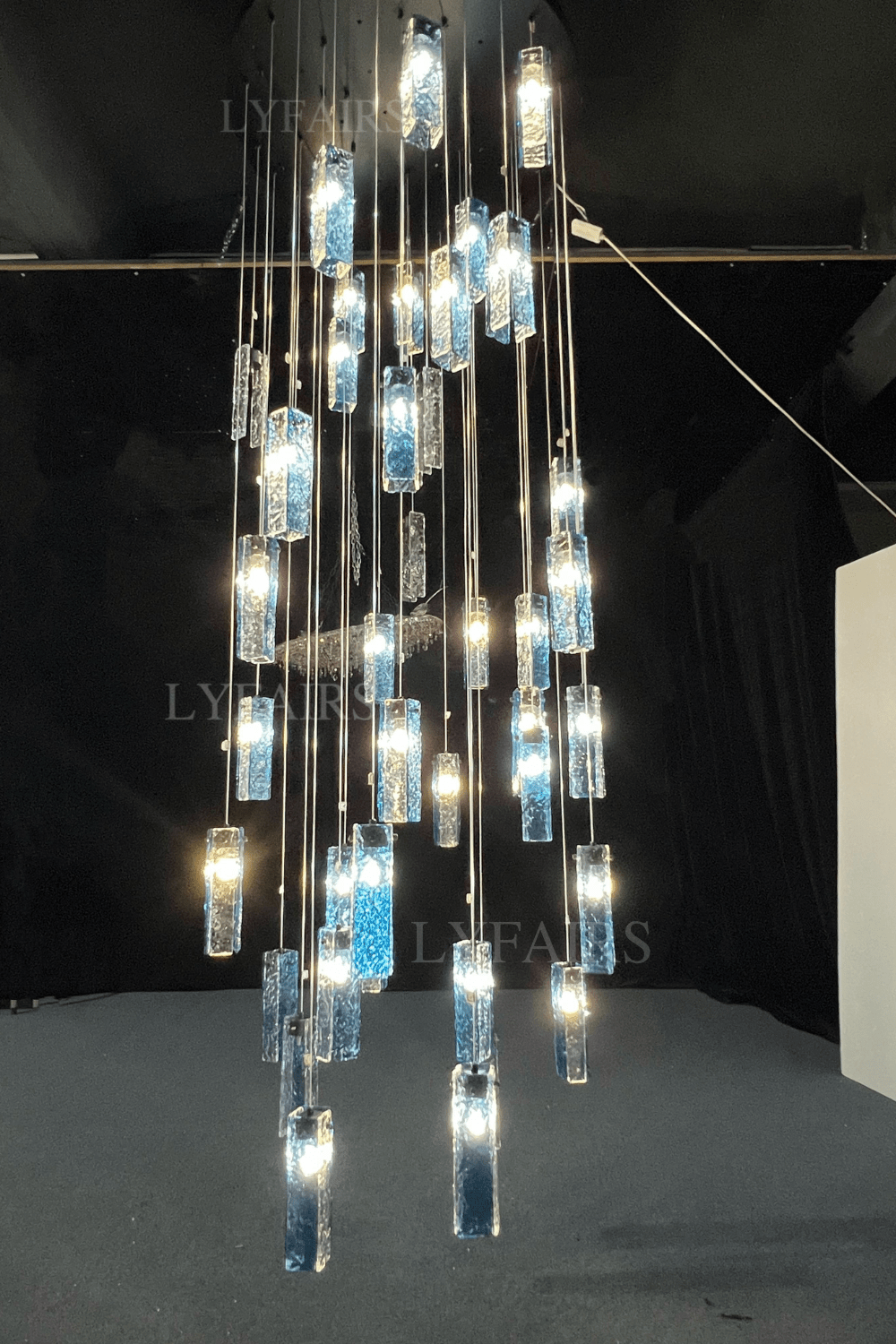 Art Design Colorful Rectangle Cluster Glass Tile Pendant Chandelier - 15 Lights / Round Base / W39"*H144"AmberWarm LightBlushlighting