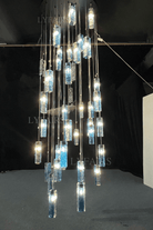 Art Design Colorful Rectangle Cluster Glass Tile Pendant Chandelier - 15 Lights / Round Base / W39"*H144"AmberWarm LightBlushlighting