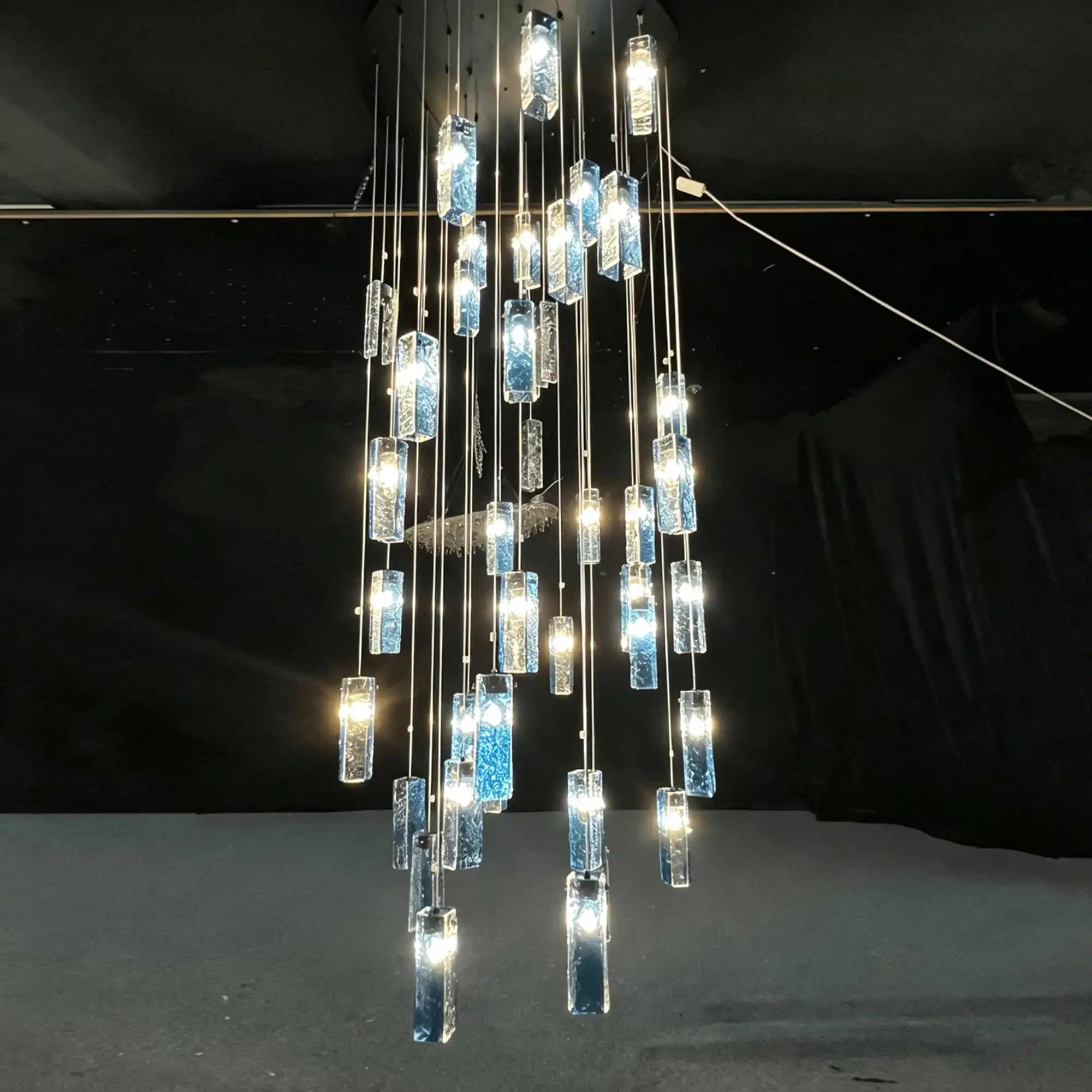 Art Design Colorful Rectangle Cluster Glass Tile Pendant Chandelier - 60 Lights / Round Base / W36"*H180"AmberWarm LightBlushlighting