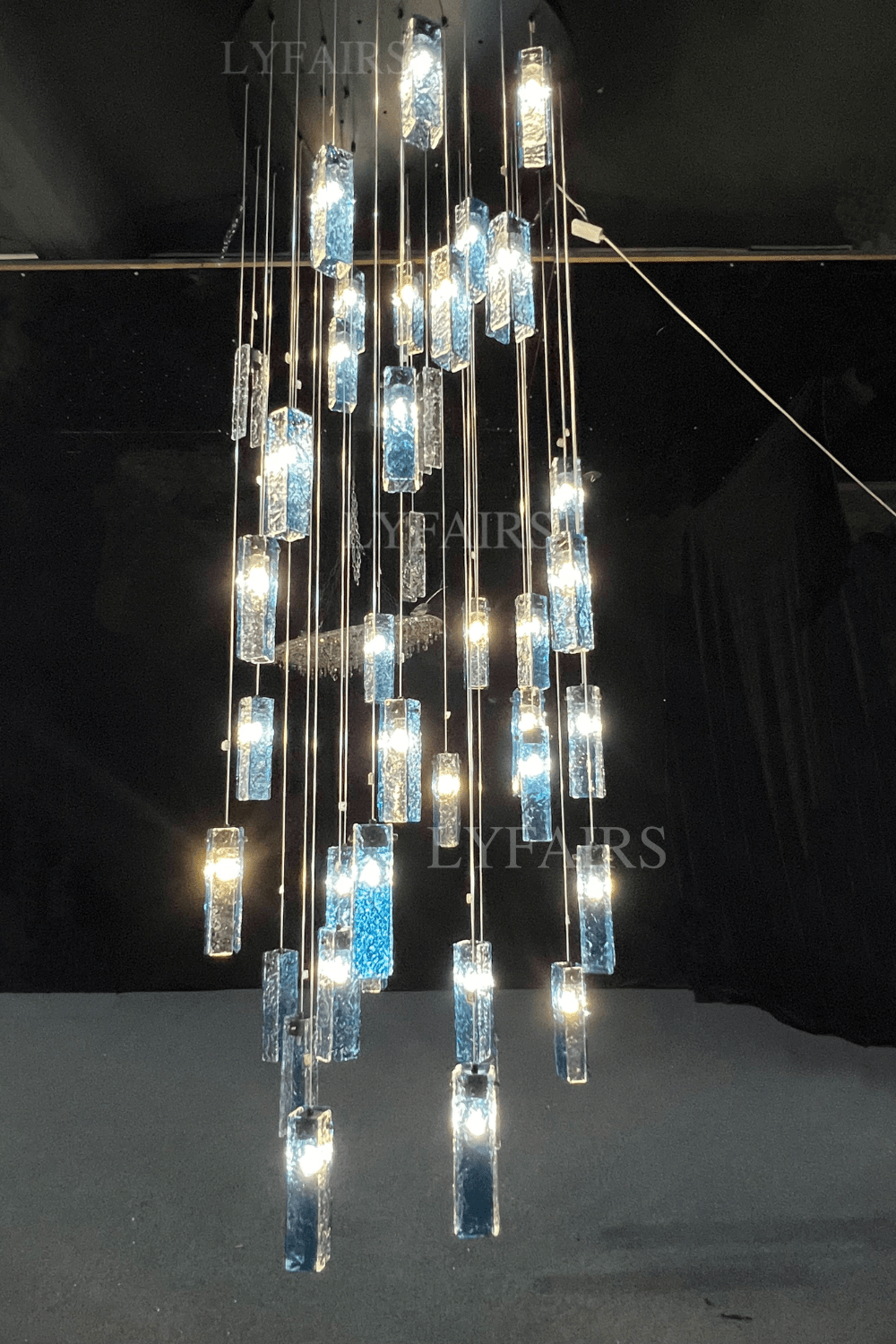 Art Design Colorful Rectangle Cluster Glass Tile Pendant Chandelier - 15 Lights / Round Base / W39"*H144"AmberWarm LightBlushlighting