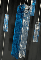 Art Design Colorful Rectangle Cluster Glass Tile Pendant Chandelier - 15 Lights / Round Base / W39"*H144"AmberWarm LightBlushlighting