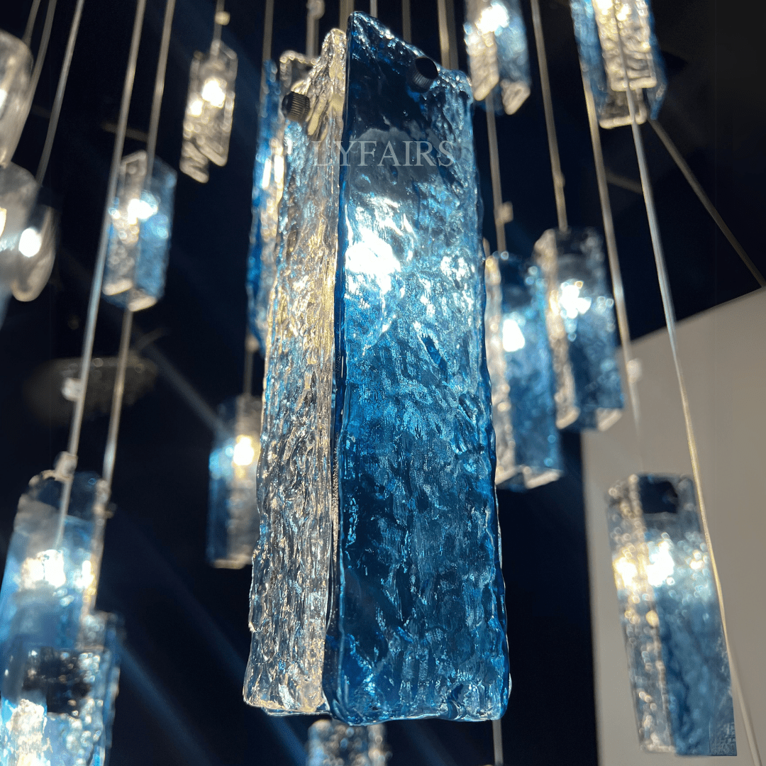 Art Design Colorful Rectangle Cluster Glass Tile Pendant Chandelier - 15 Lights / Round Base / W39"*H144"AmberWarm LightBlushlighting