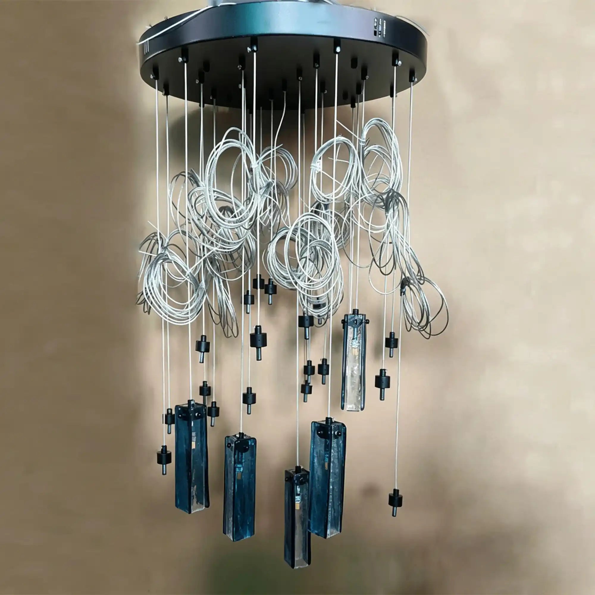 Art Design Colorful Rectangle Cluster Glass Tile Pendant Chandelier - 60 Lights / Round Base / W36"*H180"AmberWarm LightBlushlighting