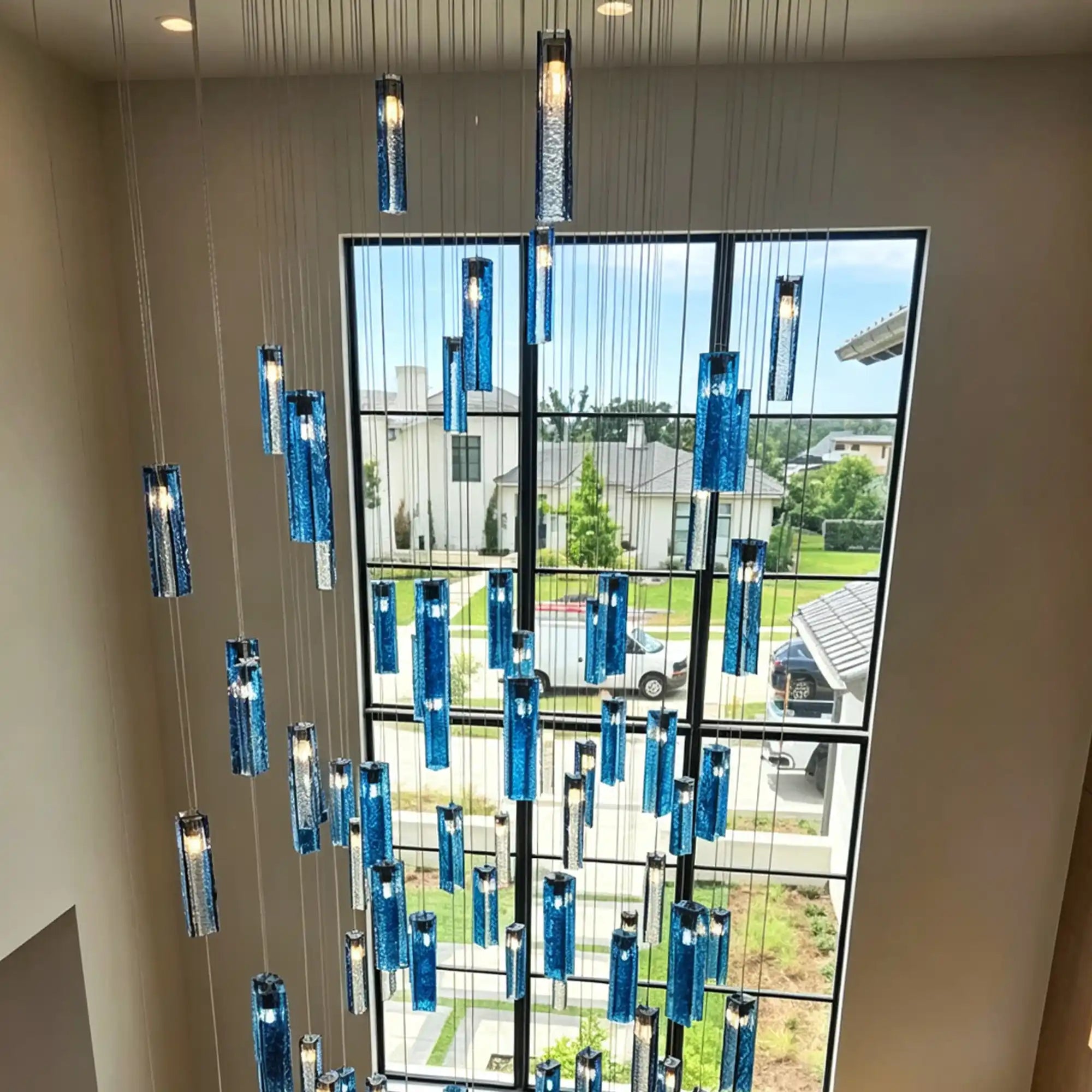Art Design Colorful Rectangle Cluster Glass Tile Pendant Chandelier - 60 Lights / Round Base / W36"*H180"AmberWarm LightBlushlighting