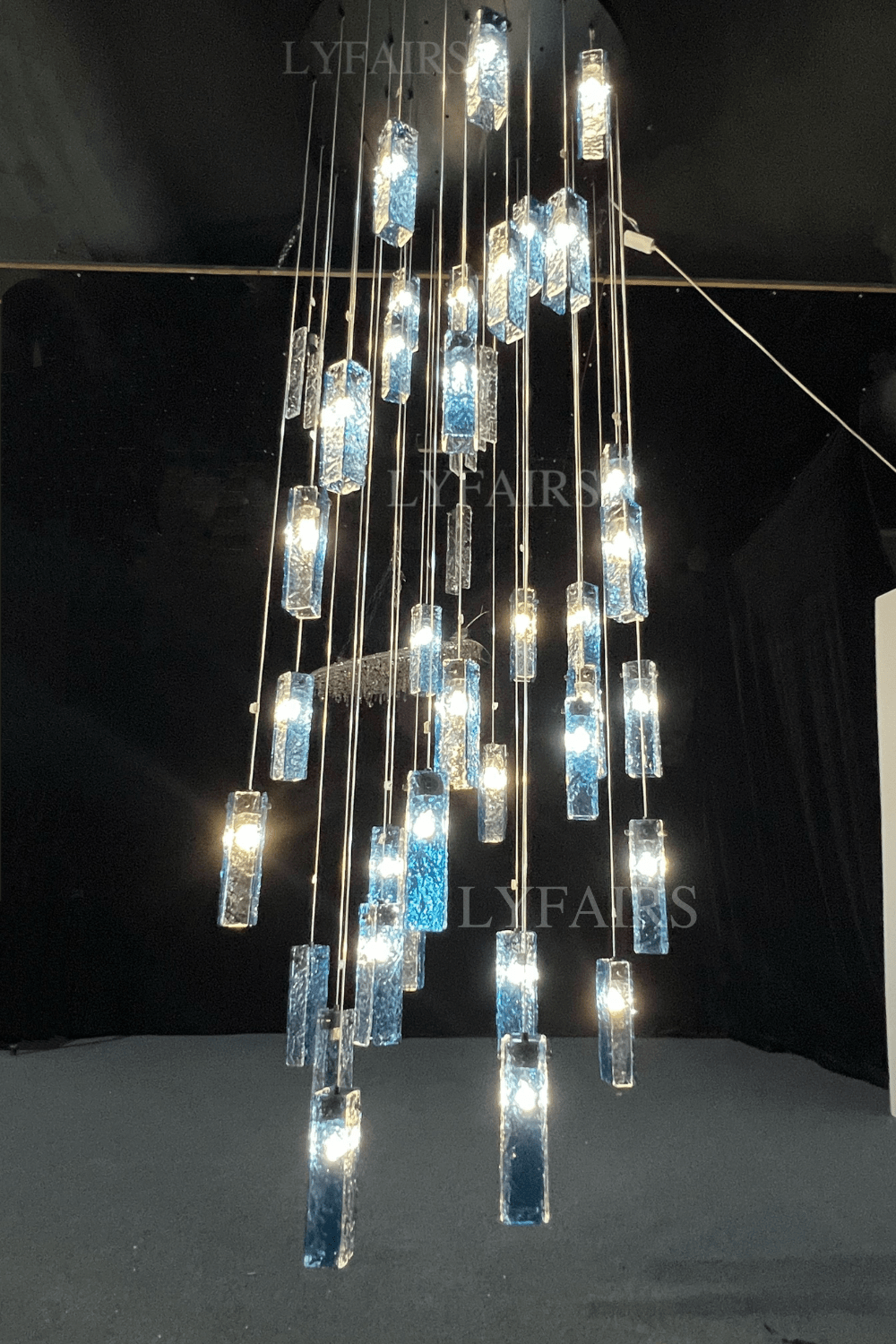 Art Design Colorful Rectangle Cluster Glass Tile Pendant Chandelier - 15 Lights / Round Base / W39"*H144"AmberWarm LightBlushlighting