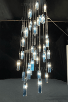 Art Design Colorful Rectangle Cluster Glass Tile Pendant Chandelier - 15 Lights / Round Base / W39"*H144"AmberWarm LightBlushlighting