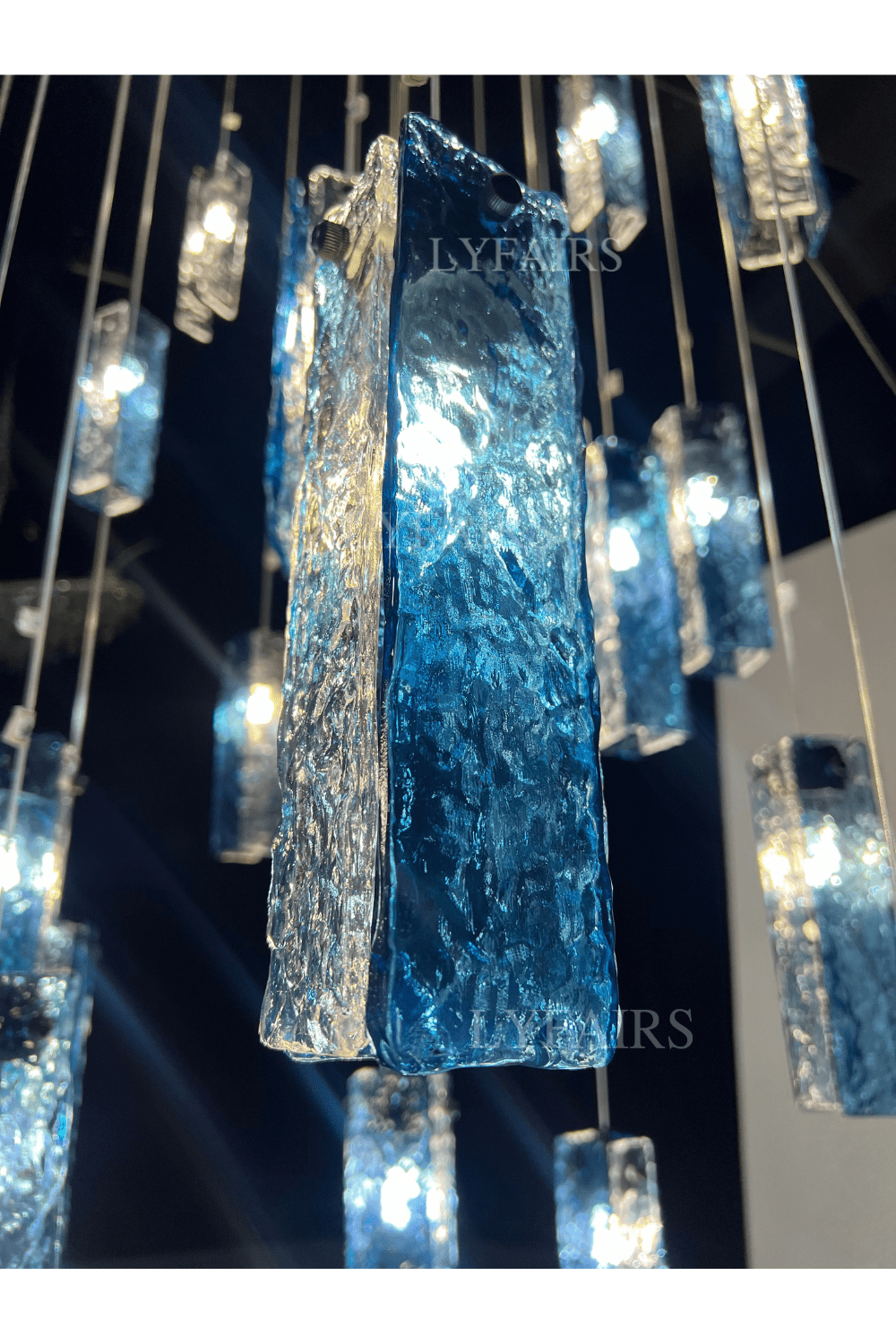 Art Design Colorful Rectangle Cluster Glass Tile Pendant Chandelier - 15 Lights / Round Base / W39"*H144"AmberWarm LightBlushlighting