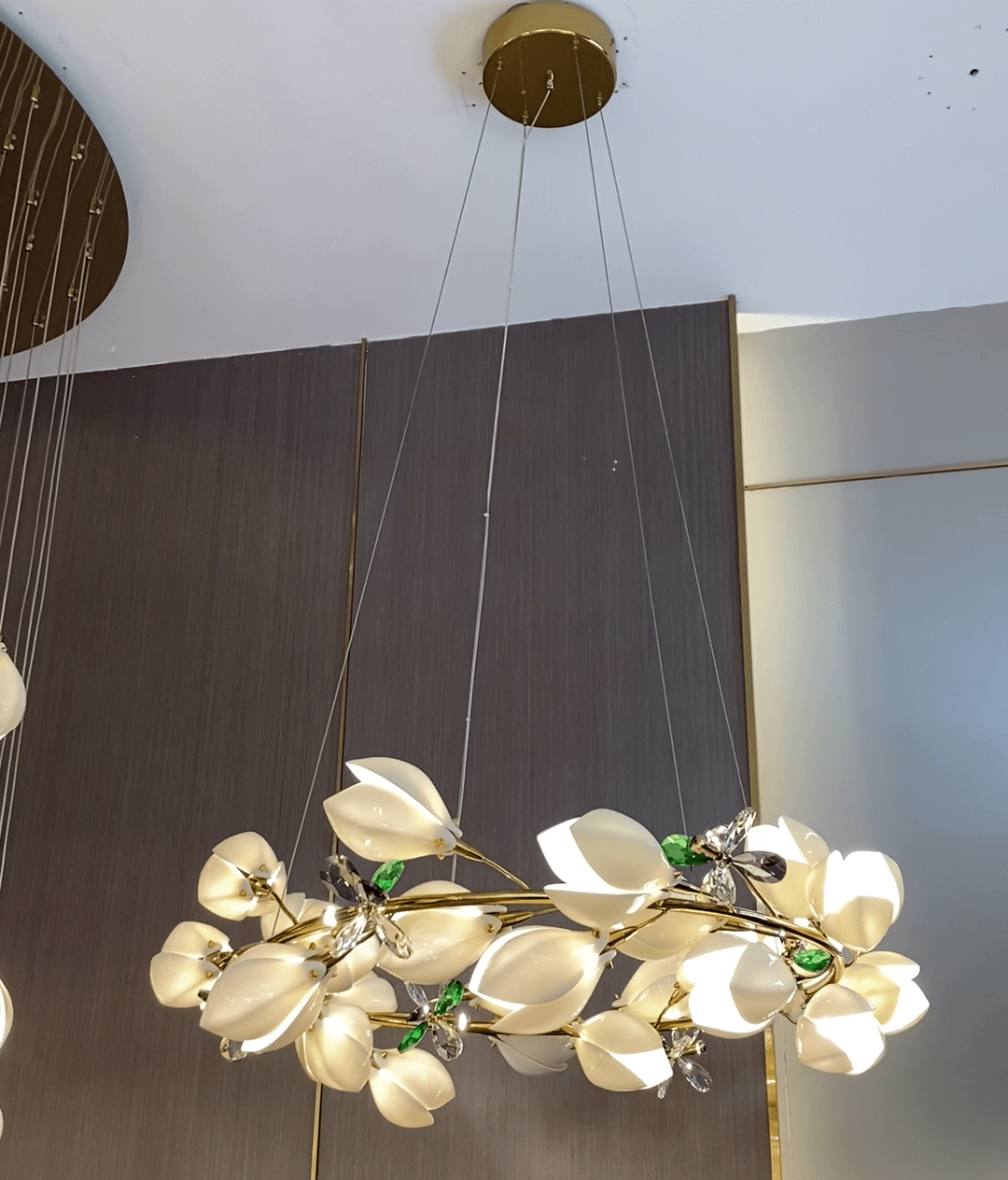 Art Design Creative Ceramic Magnolia Ring/Linear Chandelier for Bedroom/Living Room/Dining Room/Kitchen Island-Chandeliers-Blushlighting-Blushlighting