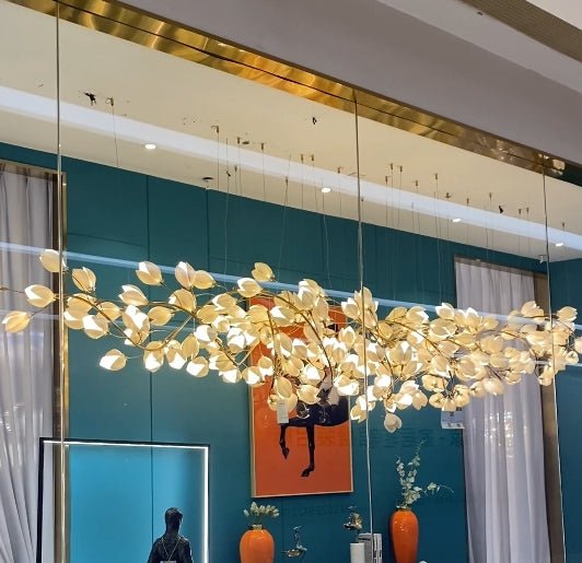 Art Design Creative Ceramic Magnolia Ring/Linear Chandelier for Bedroom/Living Room/Dining Room/Kitchen Island-Chandeliers-Blushlighting-Linear/L70.87"*W17.7"*H78.7"-Warm Light-Blushlighting