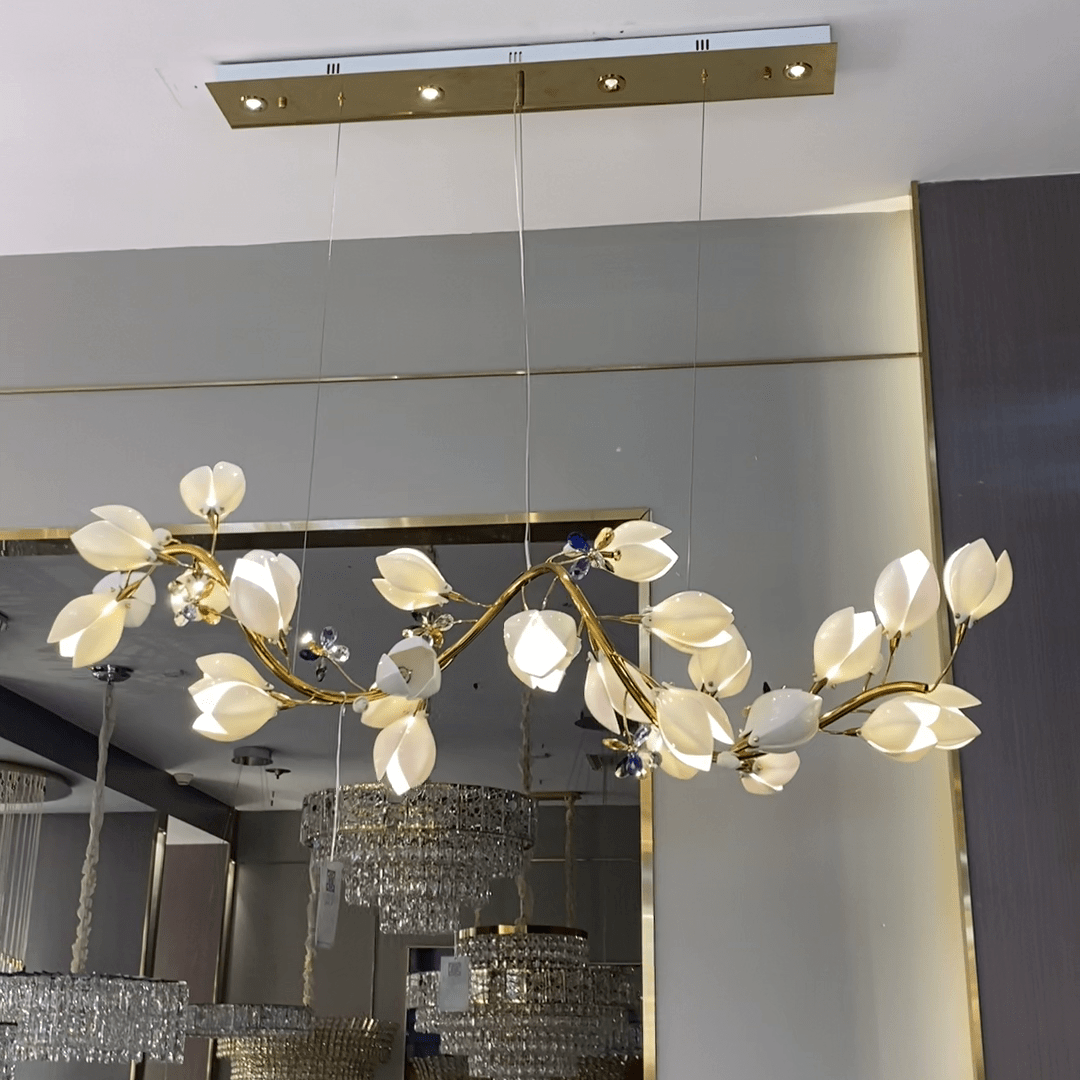 Art Design Creative Ceramic Magnolia Ring/Linear Chandelier for Bedroom/Living Room/Dining Room/Kitchen Island-Chandeliers-Blushlighting-Blushlighting