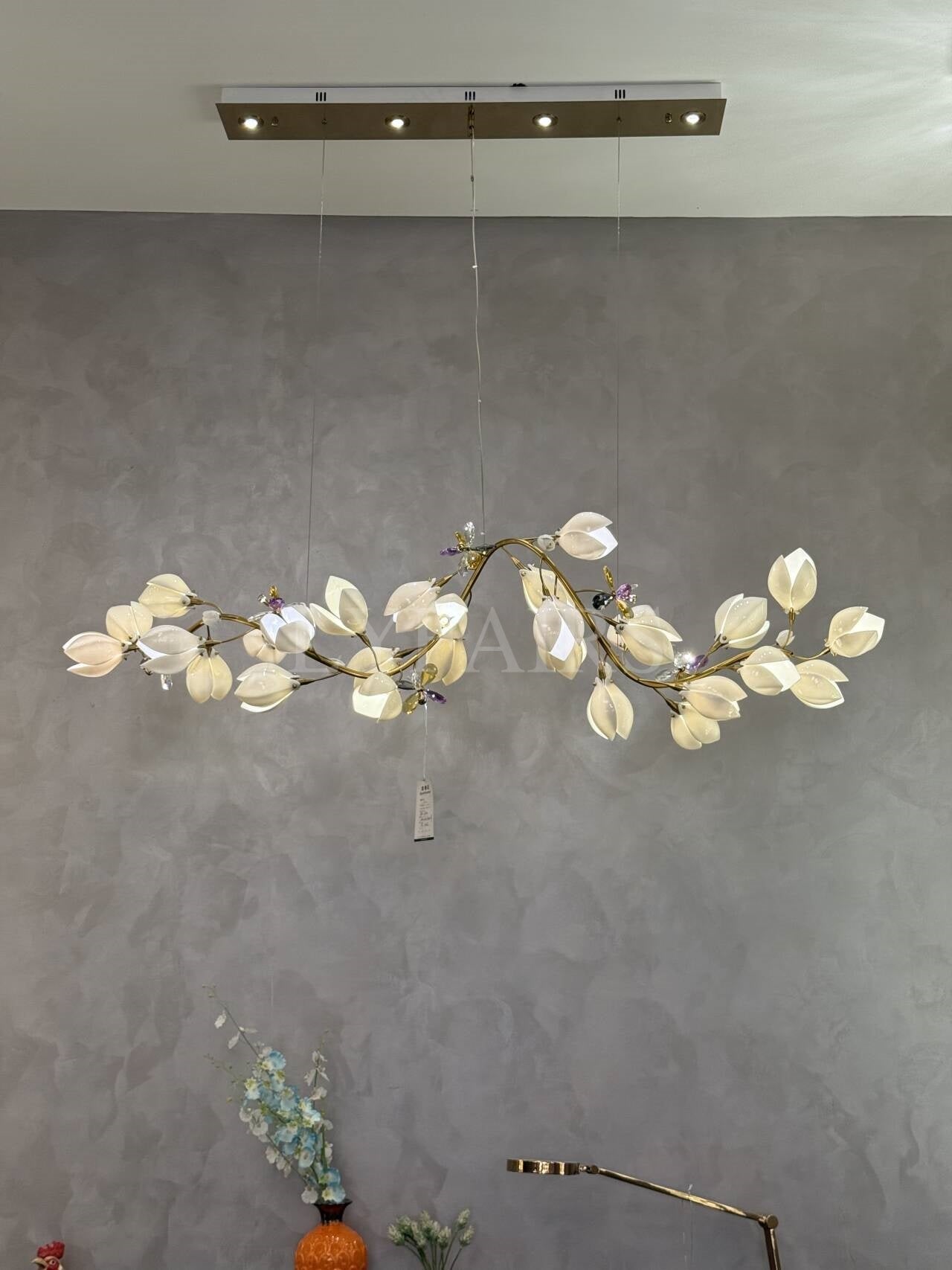 Art Design Creative Ceramic Magnolia Ring/Linear Chandelier for Bedroom/Living Room/Dining Room/Kitchen Island-Chandeliers-Blushlighting-Blushlighting