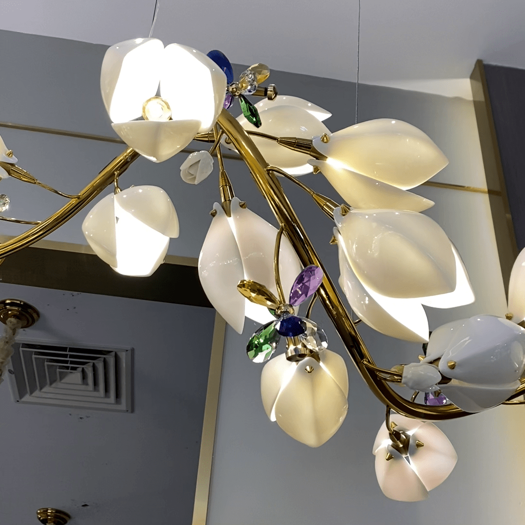 Art Design Creative Ceramic Magnolia Ring/Linear Chandelier for Bedroom/Living Room/Dining Room/Kitchen Island-Chandeliers-Blushlighting-Blushlighting