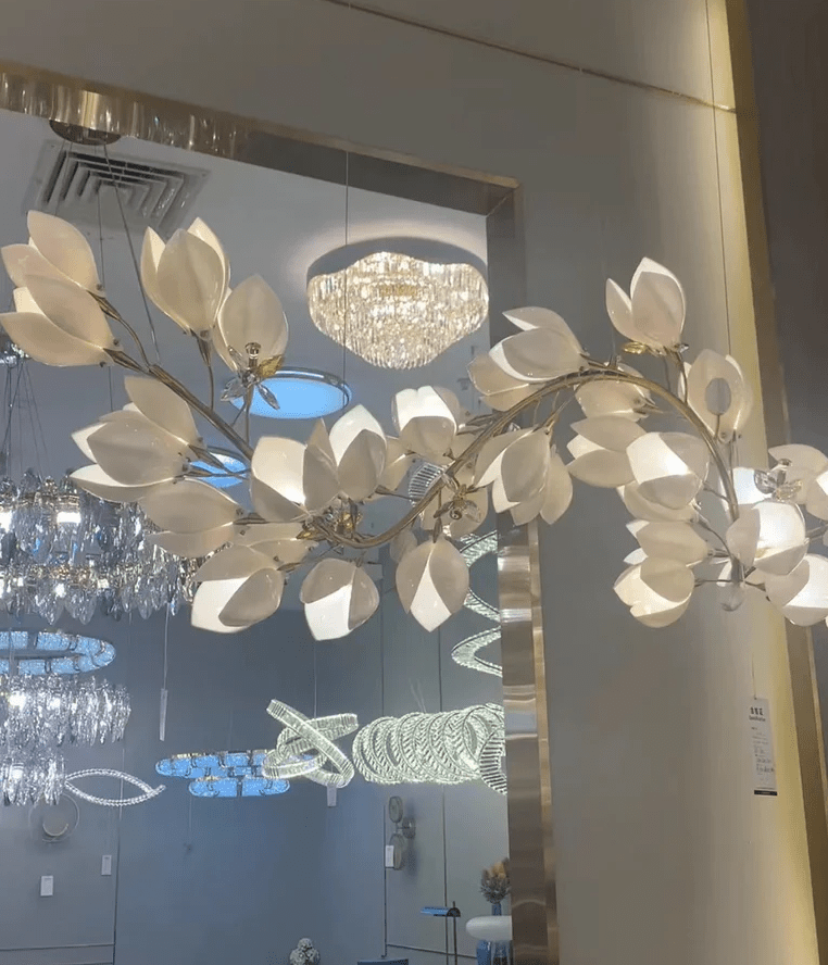 Art Design Creative Ceramic Magnolia Ring/Linear Chandelier for Bedroom/Living Room/Dining Room/Kitchen Island-Chandeliers-Blushlighting-Blushlighting