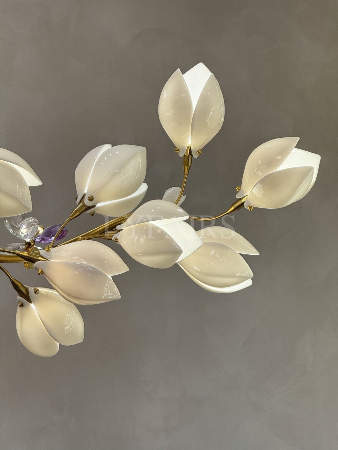 Art Design Creative Ceramic Magnolia Ring/Linear Chandelier for Bedroom/Living Room/Dining Room/Kitchen Island-Chandeliers-Blushlighting-Blushlighting