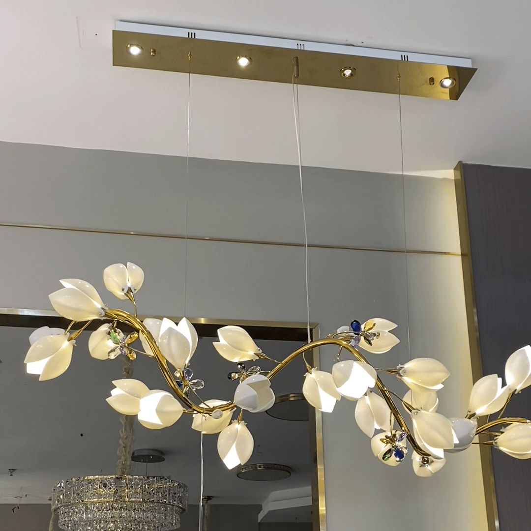Art Design Creative Ceramic Magnolia Ring/Linear Chandelier for Bedroom/Living Room/Dining Room/Kitchen Island-Chandeliers-Blushlighting-Blushlighting