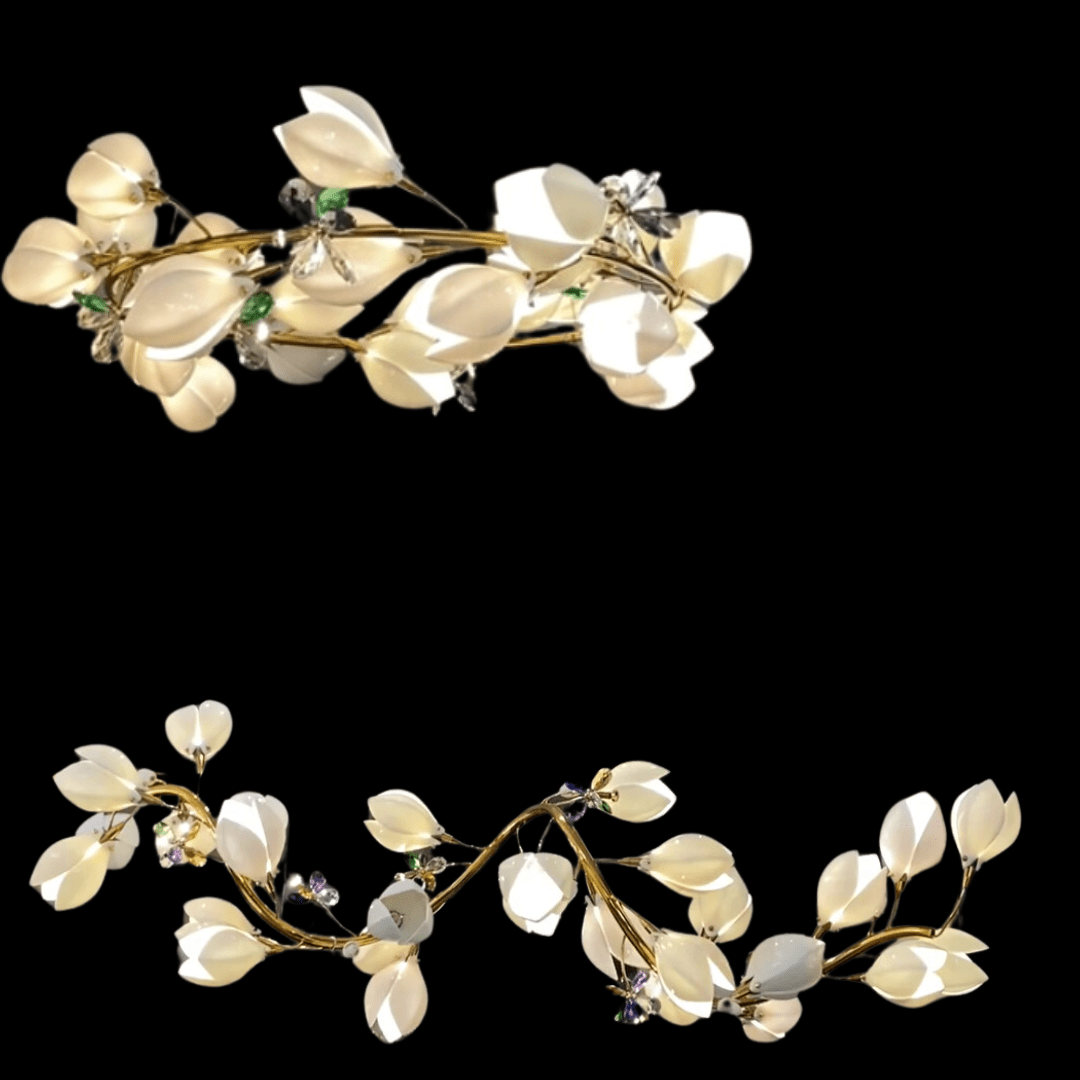 Art Design Creative Ceramic Magnolia Ring/Linear Chandelier for Bedroom/Living Room/Dining Room/Kitchen Island-Chandeliers-Blushlighting-Blushlighting
