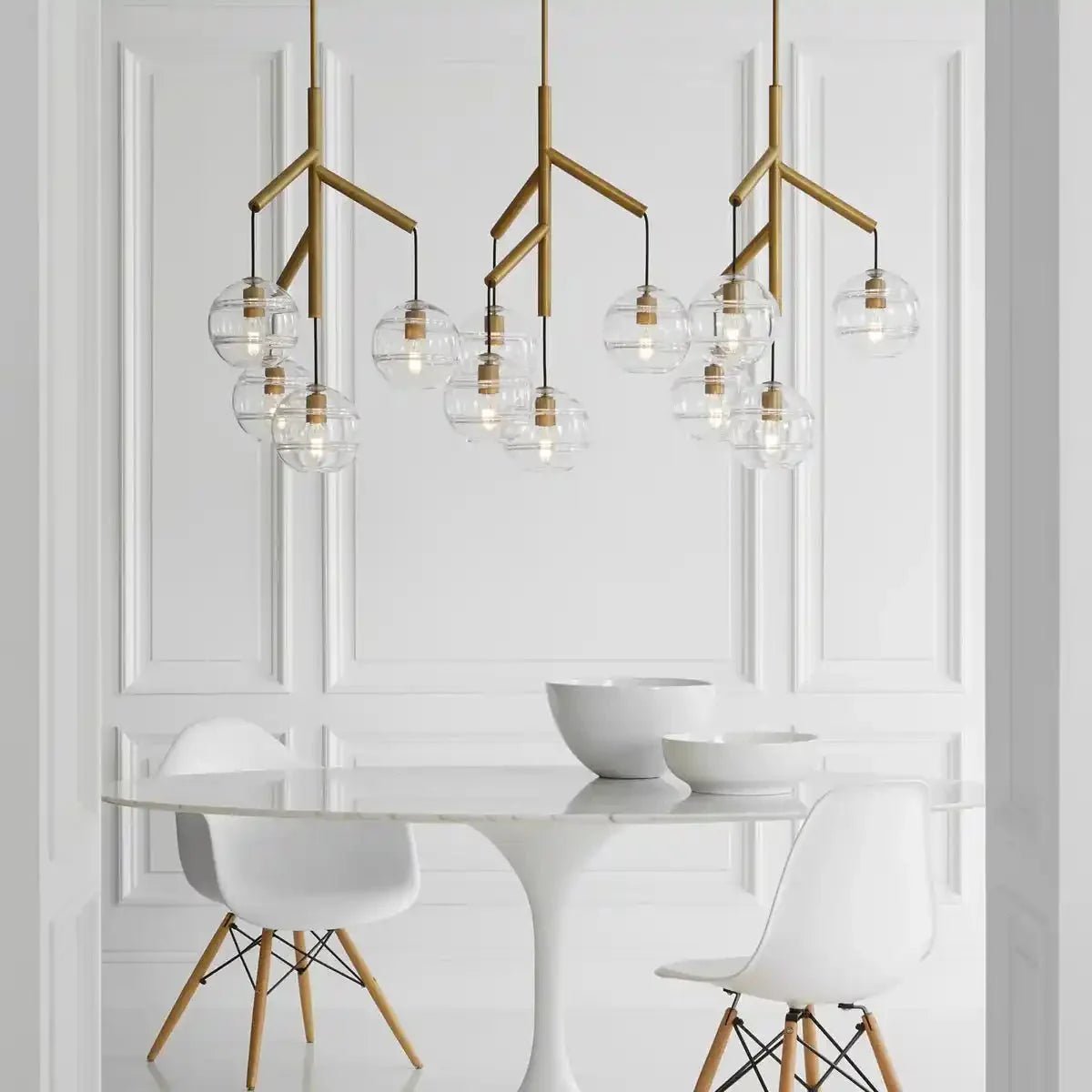 Art Glass Ball Sedona Triple Chandelier - Transparent SmokeSatin NickelBlushlighting