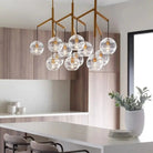 Art Glass Ball Sedona Triple Chandelier - Transparent SmokeSatin NickelBlushlighting