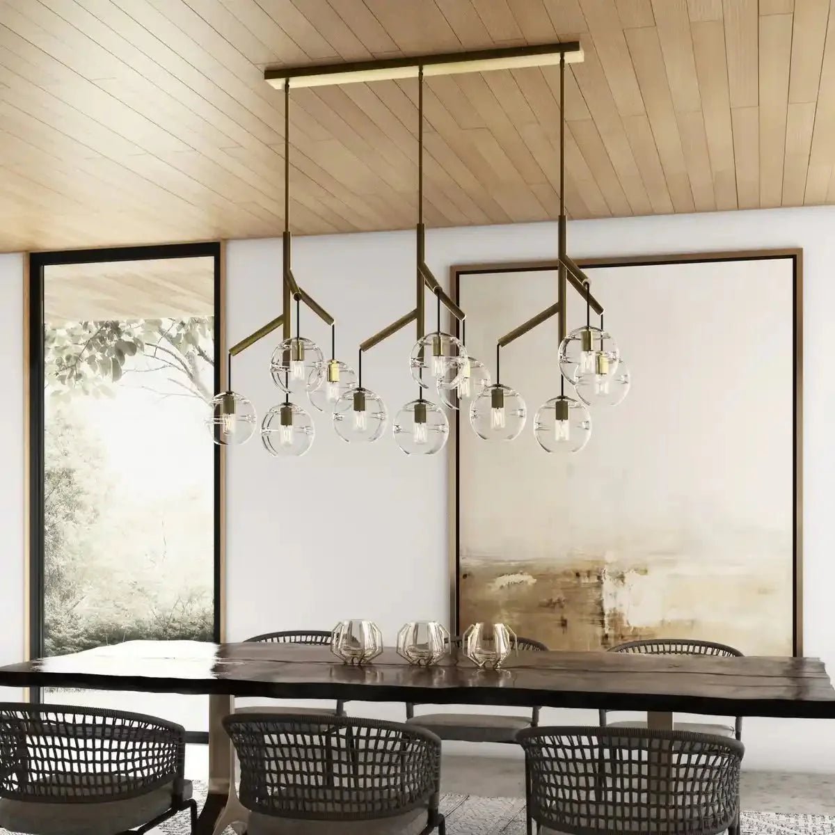 Art Glass Ball Sedona Triple Chandelier - Transparent SmokeSatin NickelBlushlighting