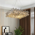Art Irregular Block Collection Crystal Pendant Chandelier Suit for Living/Dining Room - Square: L31.5"Warm LightBlushlighting