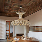 Art Oriental Tone Hand - made Wood Dome Pendant Chandelier for Living/Dining Room - D23.6"*H15"Warm LightBlushlighting