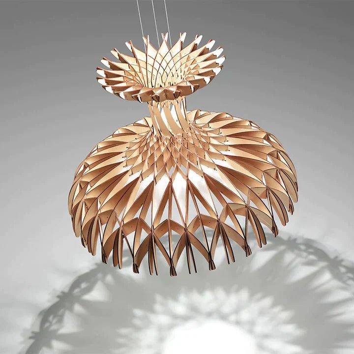 Art Oriental Tone Hand - made Wood Dome Pendant Chandelier for Living/Dining Room - D23.6"*H15"Warm LightBlushlighting