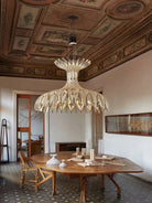 Art Oriental Tone Hand - made Wood Dome Pendant Chandelier for Living/Dining Room - D23.6"*H15"Warm LightBlushlighting