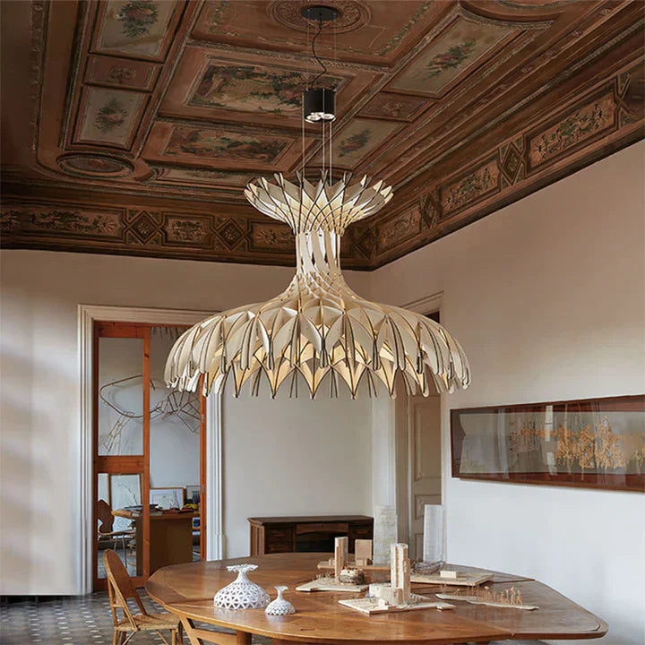 Art Oriental Tone Hand-made Wood Dome Pendant Chandelier for Living/Dining Room-