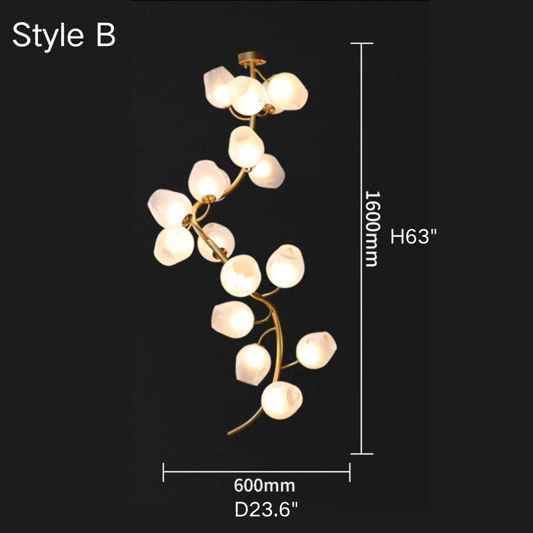 Artistic Glass Lampshade Chandelier with Branches Design for High Ceilings-Style B/14 Lights/Flush Mounted/D23.6"*H63"(D60cm*H160cm)-Warm Light-Blushlighting