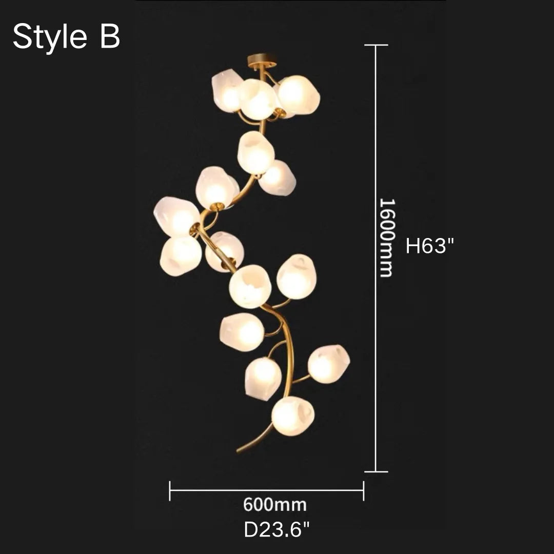 Artistic Glass Lampshade Chandelier with Branches Design for High Ceilings-Style B/14 Lights/Flush Mounted/D23.6"*H63"(D60cm*H160cm)-Warm Light-Blushlighting