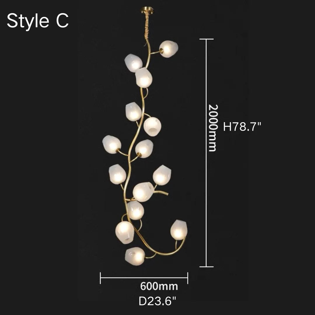 Artistic Glass Lampshade Chandelier with Branches Design for High Ceilings-Style C/14 Lights/D23.6"*H78.7"(D60cm*H200cm)-Warm Light-Blushlighting