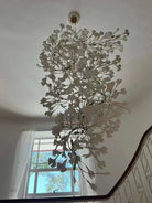 Artistic Tree Branch Pendant Light with Ceramic Ginkgo Leaves for High Ceilings in Hotel or Home-Chandeliers-Blushlighting