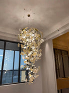 Artistic Tree Branch Pendant Light with Ceramic Ginkgo Leaves for High Ceilings in Hotel or Home-Chandeliers-Blushlighting