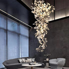 Artistic Tree Branch Pendant Light with Ceramic Ginkgo Leaves for High Ceilings in Hotel or Home-Chandeliers-Blushlighting
