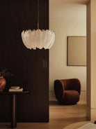 Astera - 4 light alabaster curved glass chandelier - Blushlighting