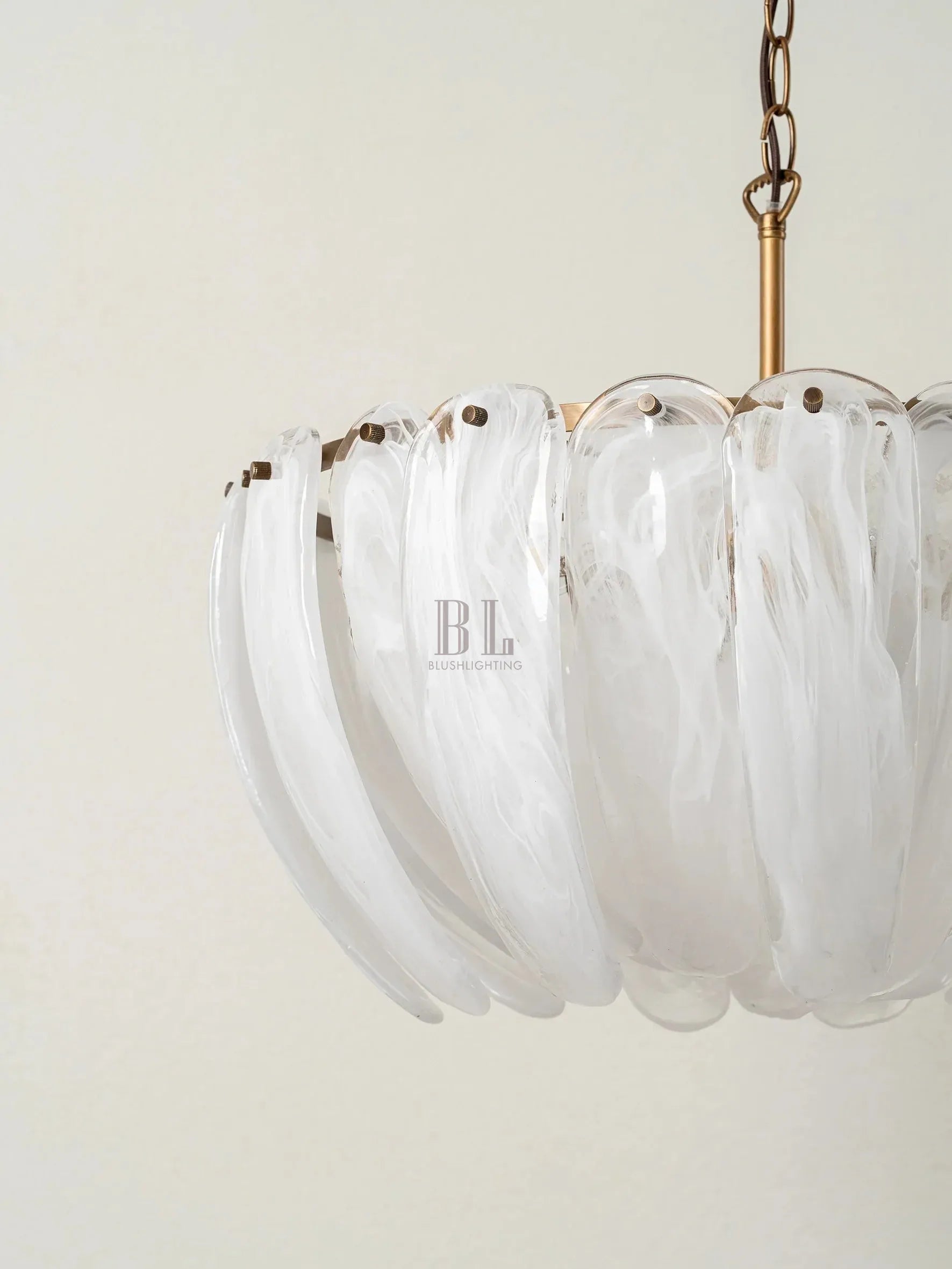 Astera - 4 light alabaster curved glass chandelier - Blushlighting