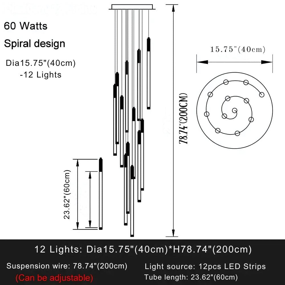 Atia Modern Long Chandelier For Staircase Black/Gold/Silver - Silver12 LightsWarm Light 3000KBlushlighting