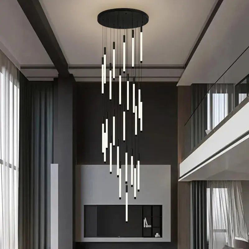 Atia Modern Long Chandelier For Staircase Black/Gold/Silver - Black26 LightsWarm Light 3000KBlushlighting