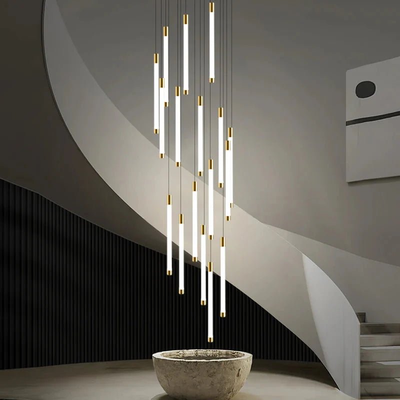 Atia Modern Long Chandelier For Staircase Black/Gold/Silver - Gold5 LightsWarm Light 3000KBlushlighting