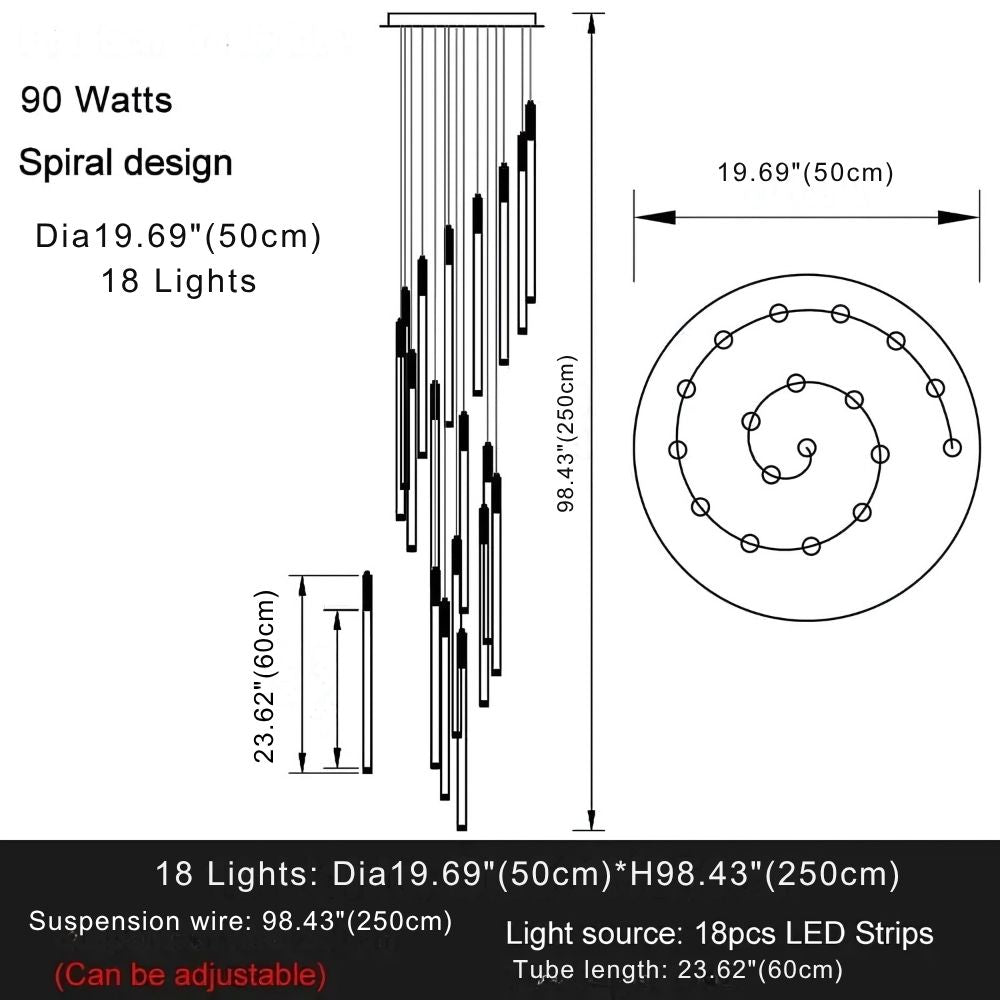 Modern Long Chandelier For Staircase Black/Gold/Silver Seus Lighting