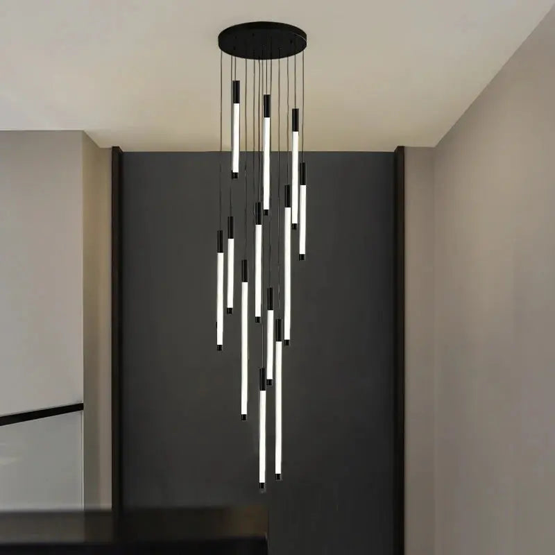 Modern Long Chandelier For Staircase Black/Gold/Silver Seus Lighting