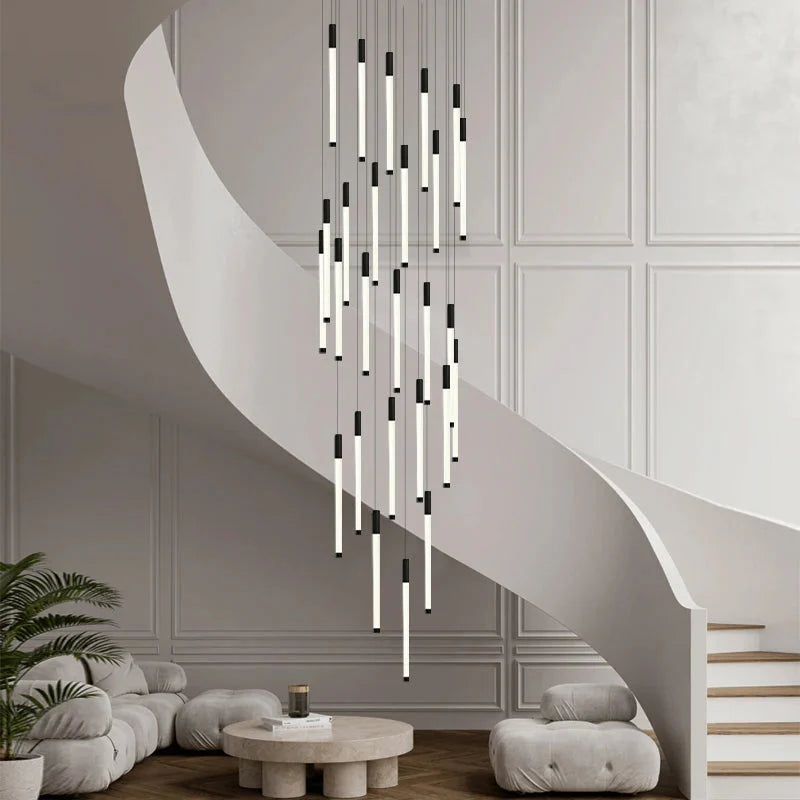 Modern Long Chandelier For Staircase Black/Gold/Silver Seus Lighting