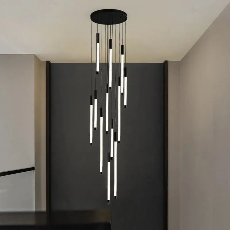 Atia Modern Long Chandelier For Staircase Black/Gold/Silver-Chandeliers-Blushlighting-Black-5 Lights-Warm Light 3000K-Blushlighting