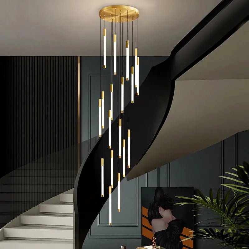 Atia Modern Long Chandelier For Staircase Black/Gold/Silver-Chandeliers-Blushlighting-Gold-5 Lights-Warm Light 3000K-Blushlighting